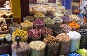 Spices of many colors and textures in a market